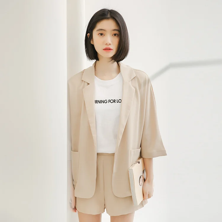 

Office Lady Chiffon Shorts Suits Blazer Women Casual Suit Suit Vintage Suit Woman Tailor Two-piece Sets Female Summer New 2021