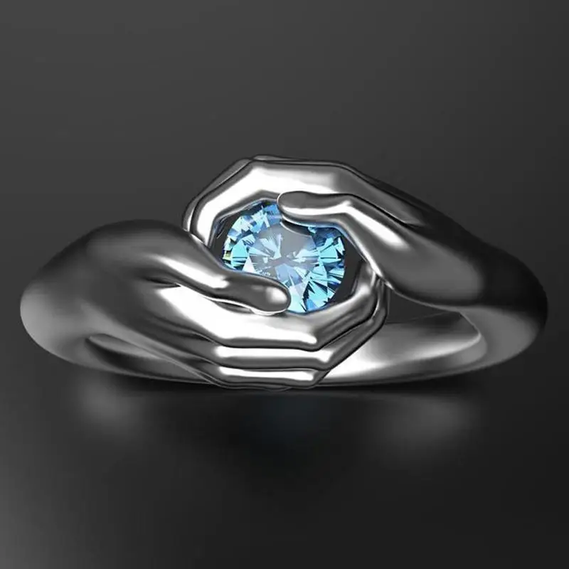 

Silver Women's Fashion Ring Hands Protection Mermaid Tears Aquamarine Jewelry Rings Gift for Girlfriend