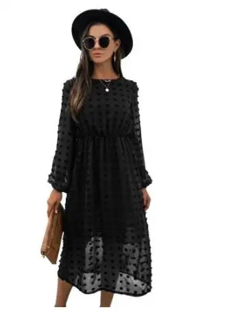 

European and American Spring and Autumn Women's Fashion Vestidos Elegant Fashion Jacquard Round Neck Long Sleeve High Waist Dres