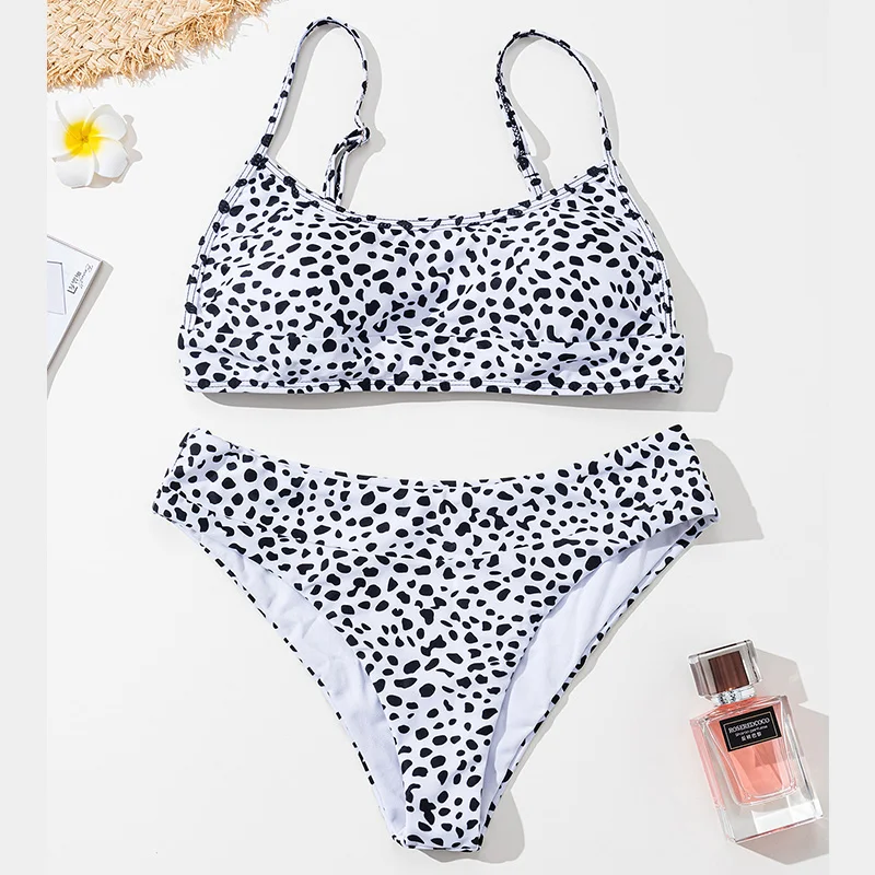 

Women Sexy Swimwear Set Two Piece Swimsuit Plant Pattern Print Leopard Sling High Waist Bathing Suit Beach Wear Bikini 2021
