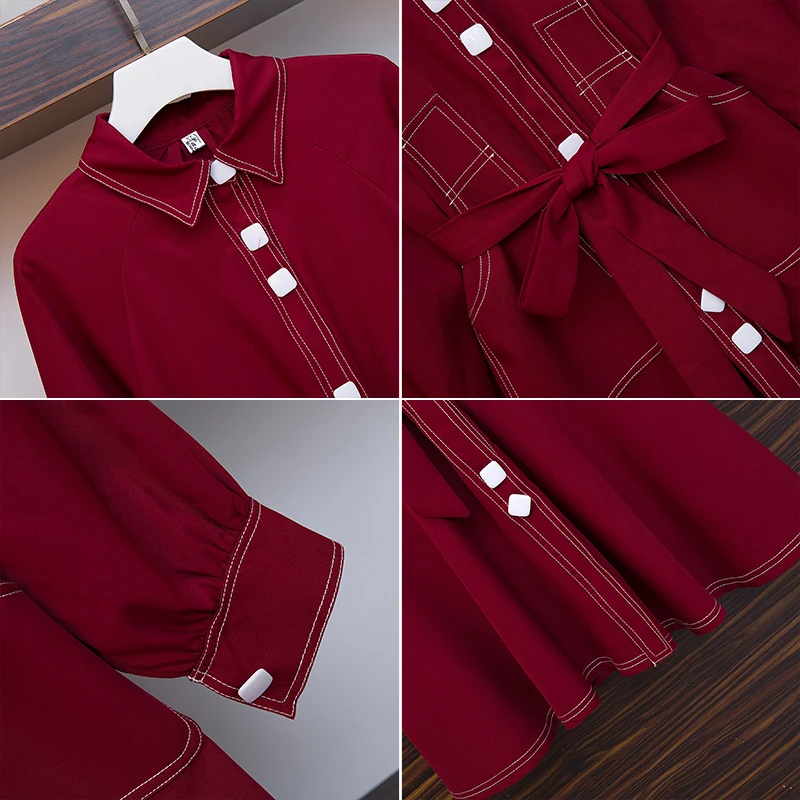 Trytree/осенне-зимние женские повседневные однотонные платья с отложным воротником