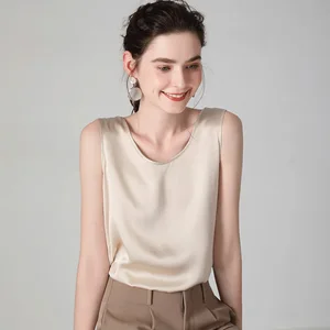 Майка женская из 100% натурального шелка, атласная, без рукавов, 2020, летние жилеты