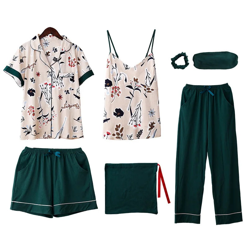 7 шт. Хлопковая пижама с цветочным принтом пижамные комплекты большой размер