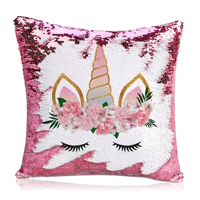 pink unicorn Супер Сияющий волшебный чехол для подушки с единорогом и русалочкой с блестками, двусторонний чехол для подушки, чехол для подушки для сиденья автомобиля - Цвет: pink unicorn