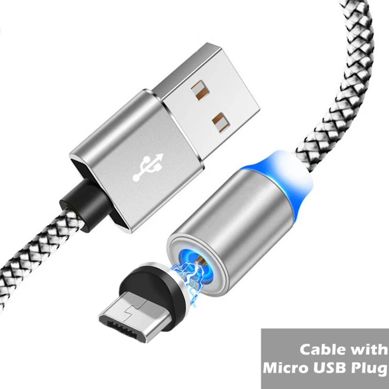 1 м 2 м длинный Магнитный кабель USB C Micro USB светодиодный Usb кабель для зарядки для iPhone 8X11 Pro samsung S8 S9 A8 A80 A50 A5 A7 - Цвет: Silver Micro USB