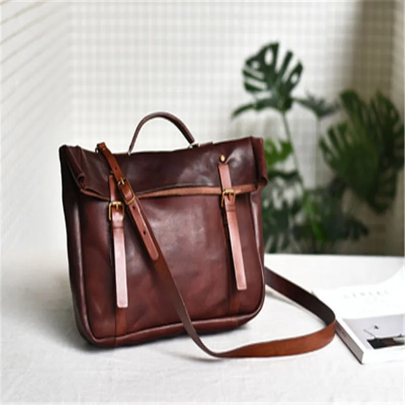 Retro leather one-shoulder Cambridge bag head layer cowhide casual personality cross-section Cambridge bag messenger men's bag