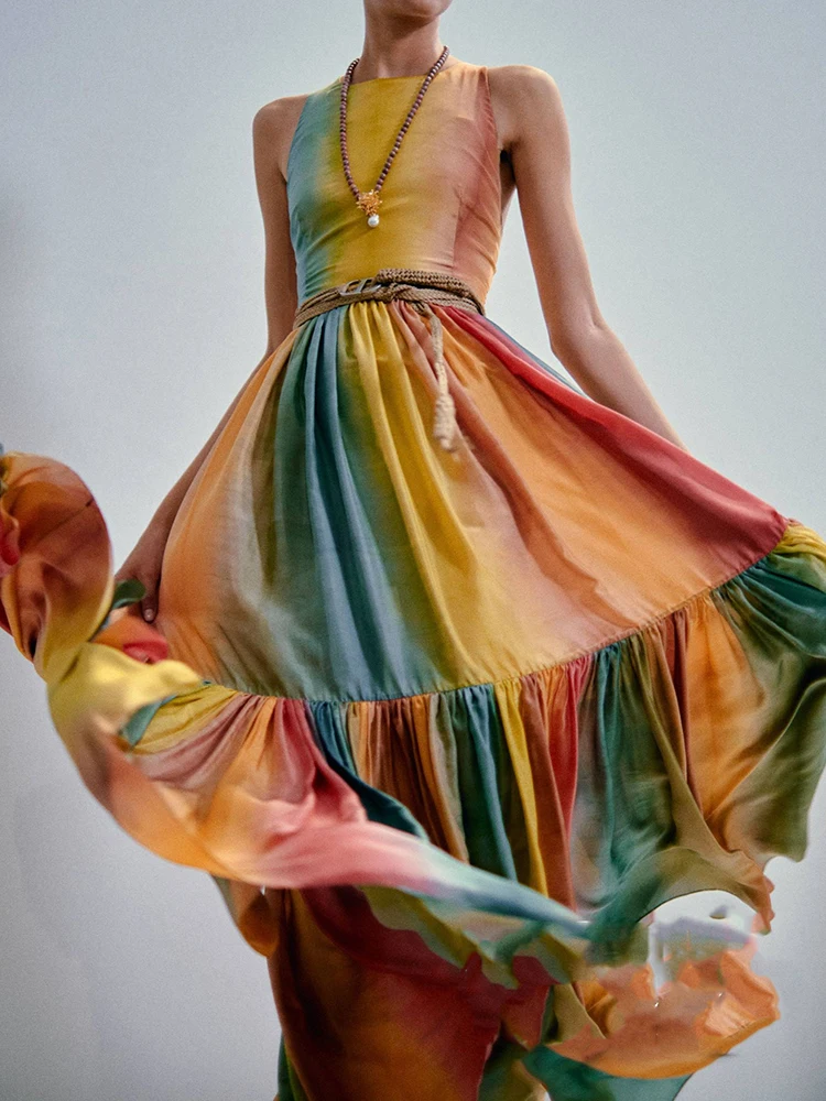 Женское плиссированное платье Zou без рукавов летнее в стиле ретро | Женская