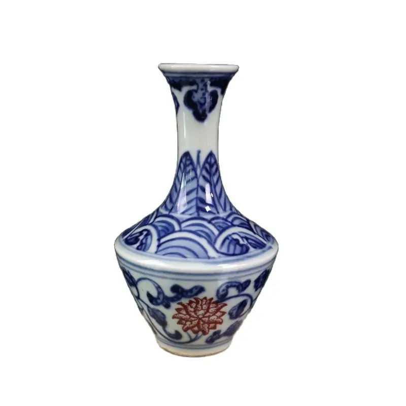 

Chinese Old Porcelain Blue And White Underglaze Red Lotus Flower Vase