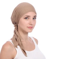 muslim fashion women solid color hijab caps long tail turban bonnet cotton turbante head wrap ladies chemo cap hair loss bandana