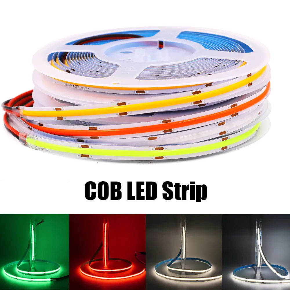 

COB Светодиодные ленты светильник DC12V 24V высокой плотности гибкий COB светодиодный светильник полосы 300/308/384/528 светодиодов/M линейная лента кра...