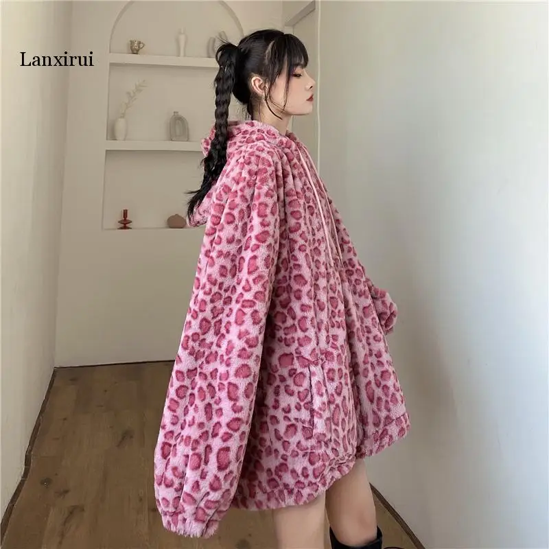 Теплая зимняя женская куртка с леопардовым принтом в стиле Харадзюку уличная