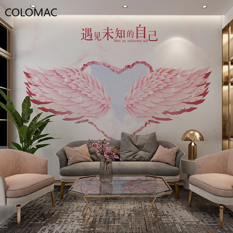 

Colomac Custom Pink Wings Background Wallpaper KOL Milk Tea Shop Fashion Mural Wall Papers Home Decor Living Room Dropshipping