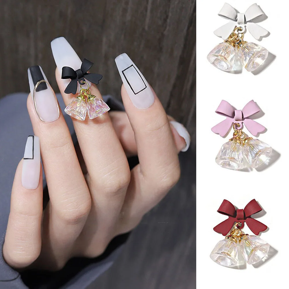 

Shiny Crystal Bell Pendant 3D Bownot Nail Rhinestones Nail Art Jewelry Bow Nail Decoration DIY Manicure Accessories