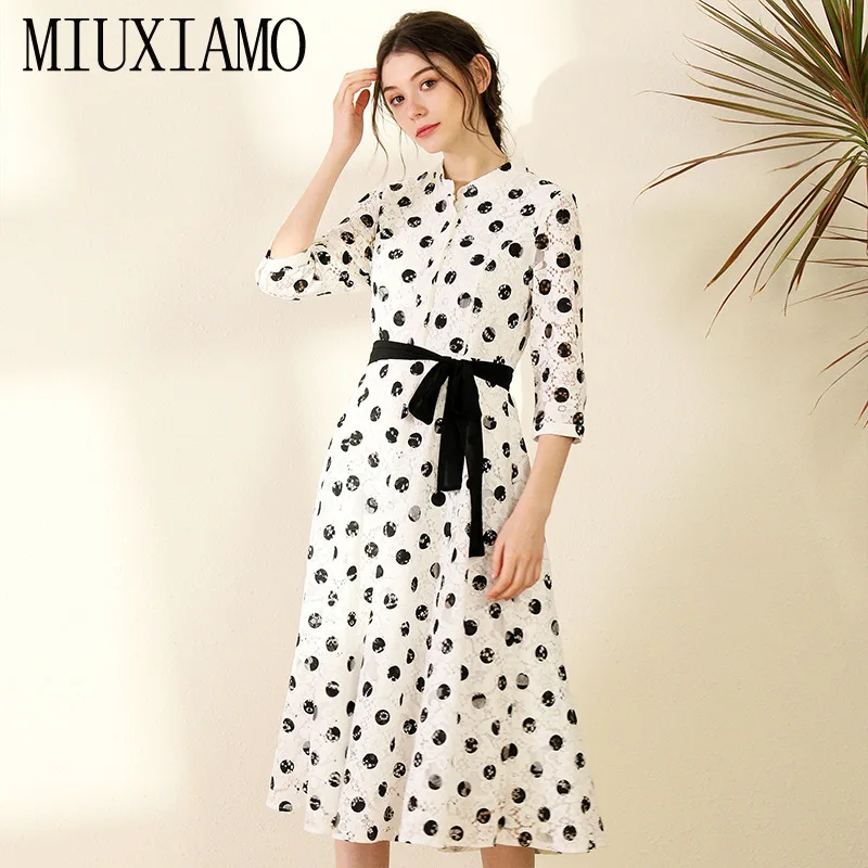 

MIUXIMAO 2020 Spring Lace Dresses Women Party Female Vintage Polka Dot Print Short Dress Plus Size Dresses Vestidos