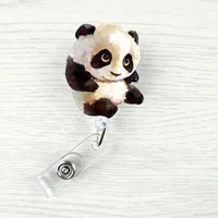cartoon animal panda dog badge reel staff work card clip id retractable lanyard for employees pass access employee card holder