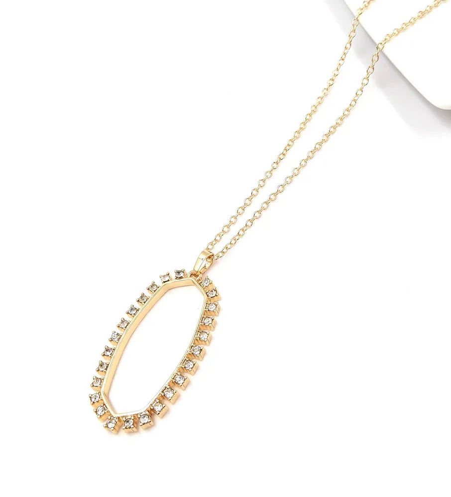 Gold oval crystal Модные большие двойные капли воды ожерелье кулон для женщин - Окраска металла: Gold oval crystal