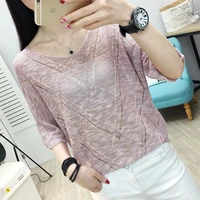 2022 real knitted sweater hollow jacket womens thin style new summer bat sleeve blouse korean version of loose mesh tunnels