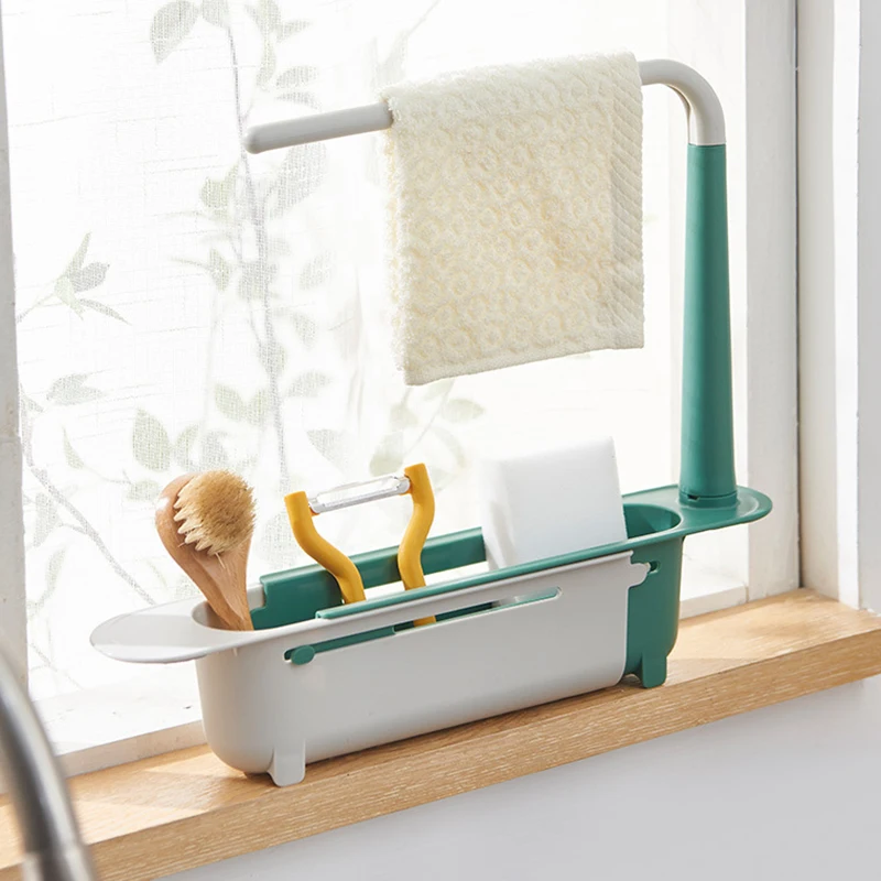 

Кухонная Удобная стойка для хранения в раковине, домашний кухонный масштабируемый органайзер для раковины, губка, мыла, скребок, вешалка дл...
