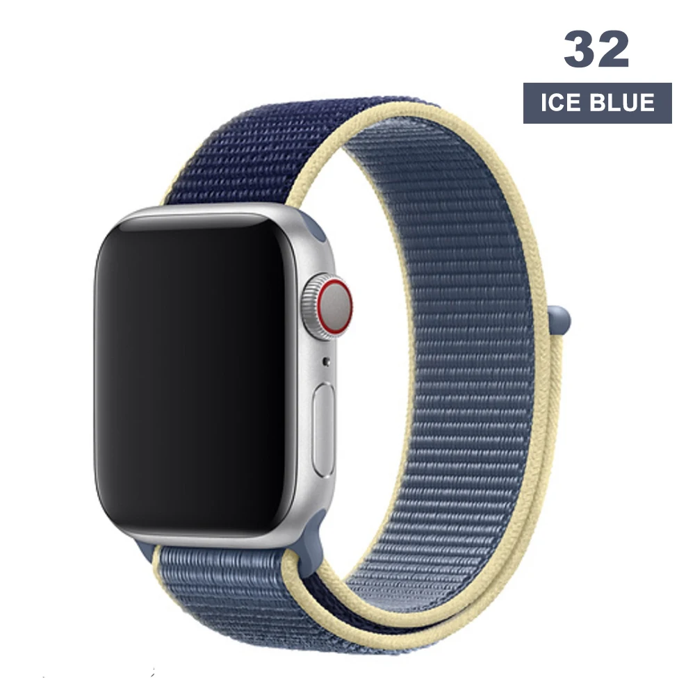 Ice blue Ремешок для наручных часов Apple Watch серии 3/2/1 38 мм 42 мм мягкий нейлон дышащий сменный ремешок Спортивные петли для наручных часов iwatch серии 4 5 40 мм 44 мм - Цвет ремешка: Ice blue