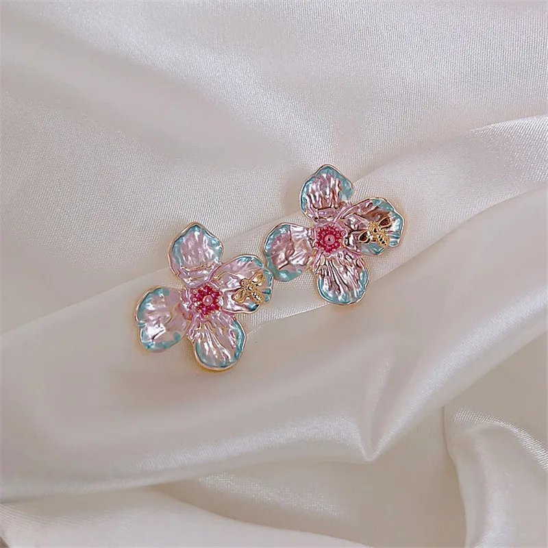 Корейские Металлические серьги гвоздики в виде цветка для женщин и девушек