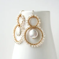 natural baroque pearl earrings circle pendientes handmade 14k gold filled jewelry oorbellen brinco vintage jewelry women earring