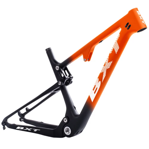 BXT half orange BXT New Full Suspension Carbon Mountain 29er MTB Bike Frame BSA 142X12mm 148*12mm Suspension Frame Travel 100mm Free Shipping - Цвет: BXT half orange