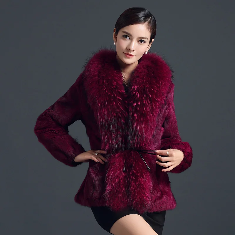 

Coat Fur Genuine Rabbit Natural Fur Coats Winter Warm Female Jacket Real Raccoon Fur Collar Jackets For Women WYQ824