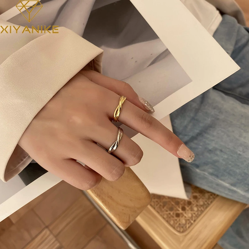 

XIYANIKE Silver Color Two Line Cross Stitching Thin Ring Female High Quality Jewelry Simple Temperament Accessories Gifts