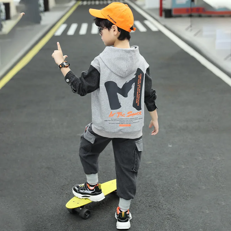 Демисезонная летняя одежда для девочек с капюшоном костюмы пальто + брюки 2