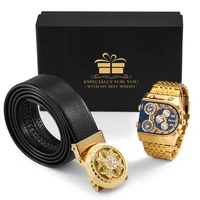 watch for men luxury casual set waterproof men quartz wristwatches leather diamond belt gifts set for men regalos para hombre