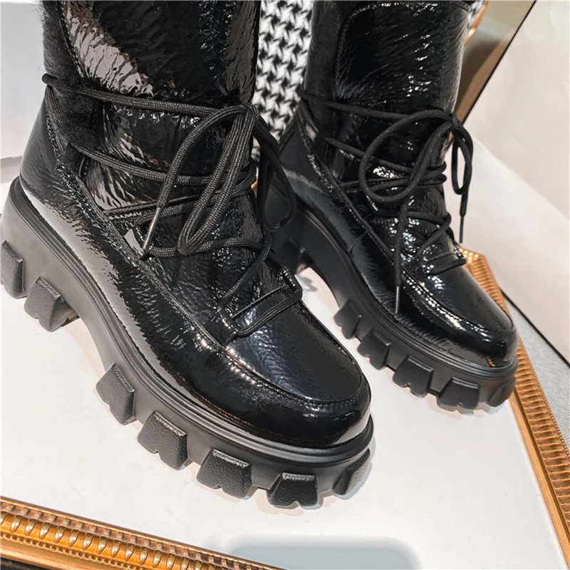 Роскошные брендовые новые зимние ботильоны для женской обуви из лакированной