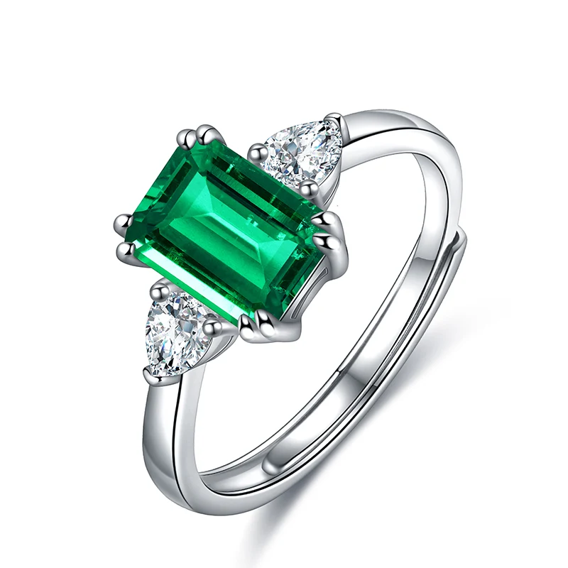 

2021 Minimalist Jewelry 1ct 5*7mm 925 Sterling Silver High Quality Lab Created Zambia Emerald Ring