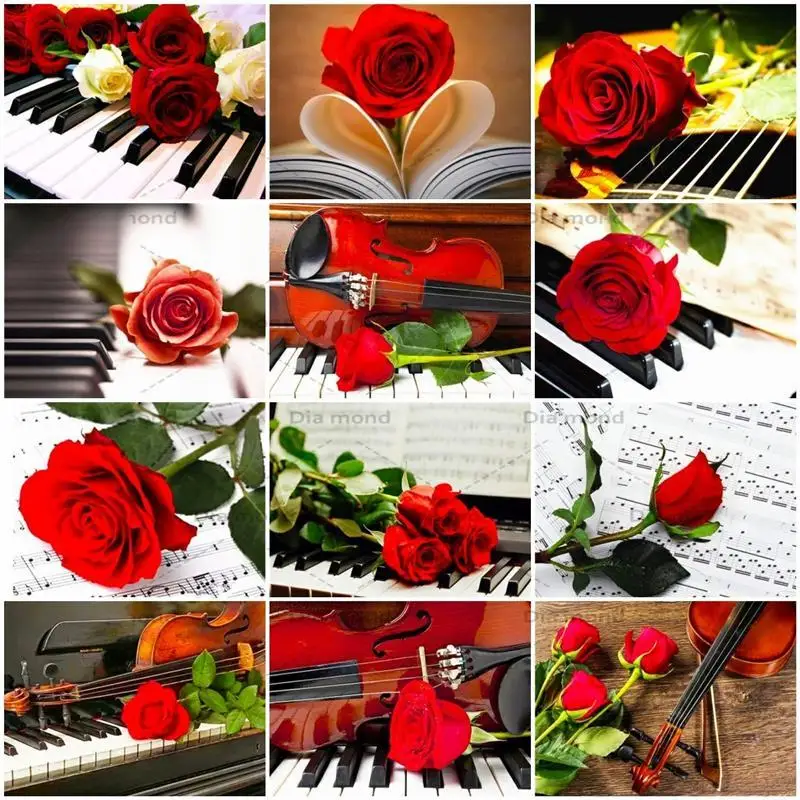 Алмазная живопись роза фортепиано искусственная Бриллиантовая вышивка цветок