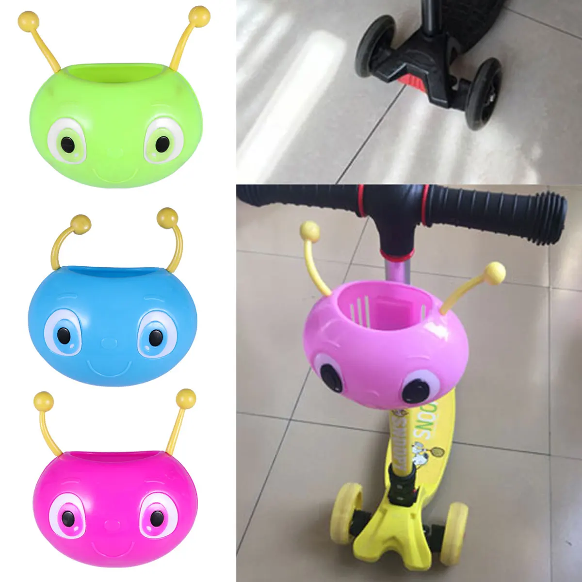 

Children Scooter Basket Plastic Cute Worm Pattern Bike Basket Scooter Front Handlebar Carrier Rack Holder Organizer 2021