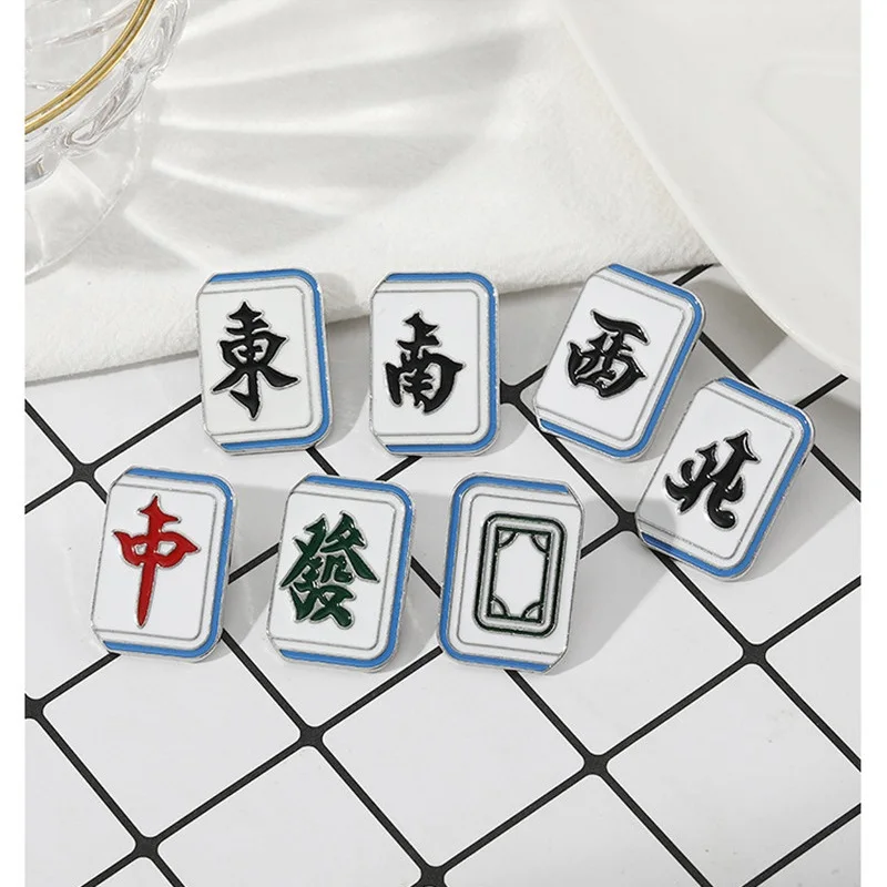 Модная игра Маджонг Эмалированные булавки Смешной китайский стиль Геометрическая брошь Ювелирные изделия для вечеринок для женщин, мужчин и унисекс.