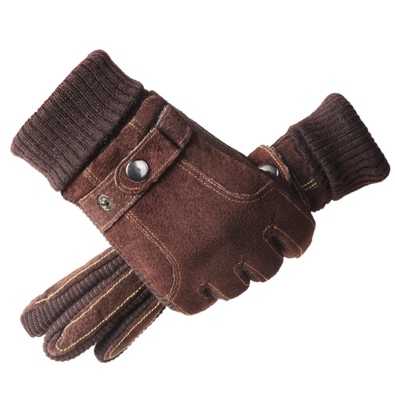 

Pigskin Gloves Men's Winter Riding Touch Screen Warm Windproof Plush Cotton Gloves Outdoor Cycling Motorcycle Work Gloves