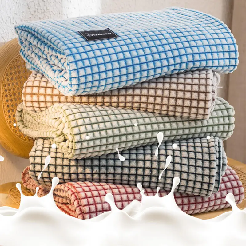 

Milk Fleece Blankets for Bed Winter Bedroom Flannel Bedspread Gray Blue Yellow Green Sofa Throws and Blankets Cover on the Bed