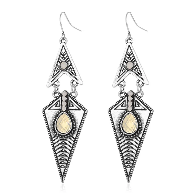 E1-36536 silver Shineland дешевые оптовые цены богемные желтый фиолетовый синий кристалл цветок висячие серьги женские этнические Boho ювелирные изделия подарок - Окраска металла: E1-36536 silver