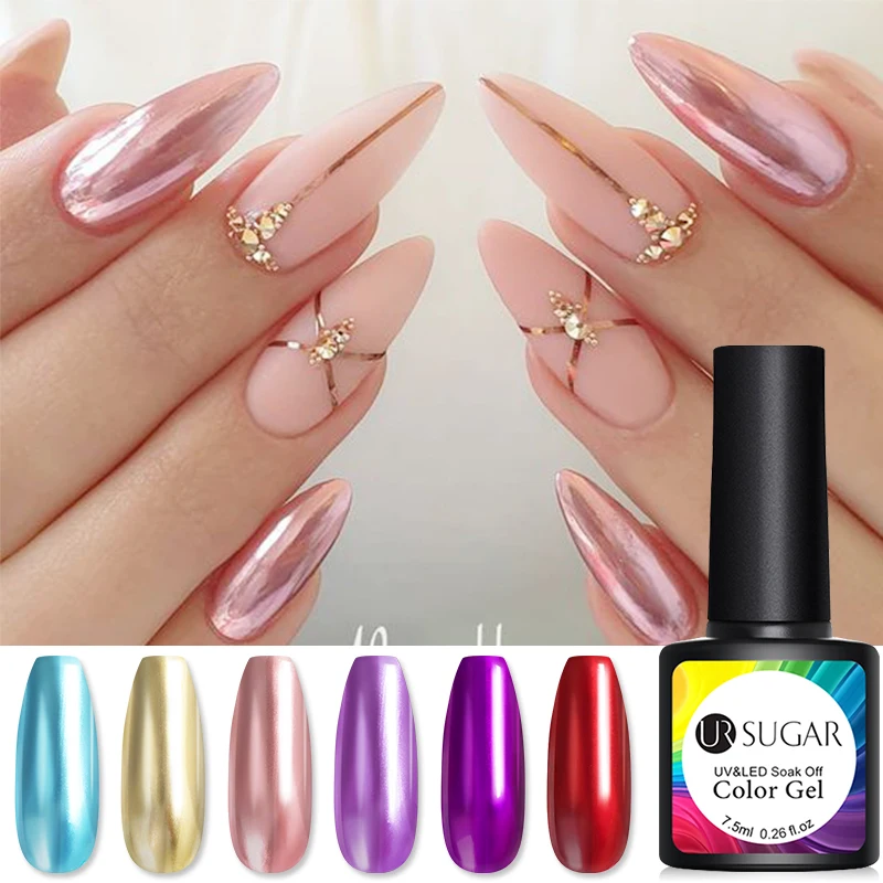 UR SUGAR 7 5 мл гель с металлическим эффектом зеркальный лак для ногтей эффект розовое