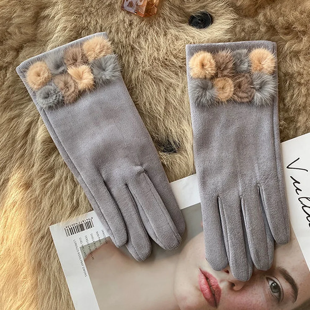 

2021 Winter Gloves Woman Velvet Padded Warm Touch Screen Outdoor Windproof Suede Thermal Cycling for the Cold Black