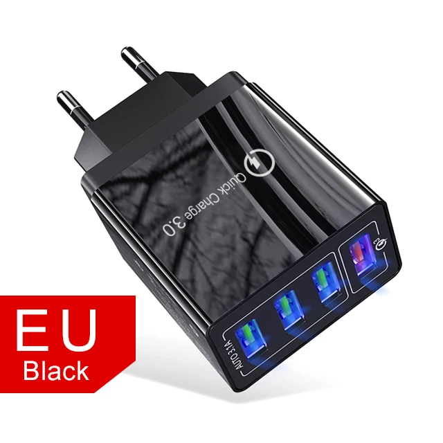 Black EU Charger Олаф 4 порта QC 3,0 USB зарядное устройство для iPhone Plus X XR XS Max Быстрая зарядка для Xiaomi huawei настенное зарядное устройство для мобильного телефона - Тип штекера: Black EU Charger