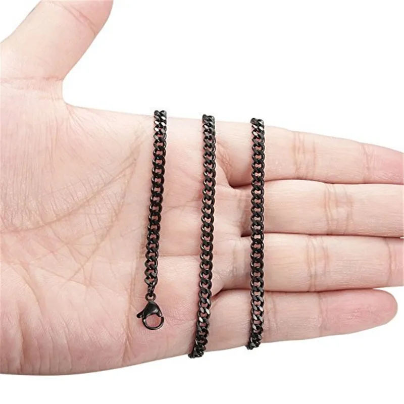 

Punk Stainless Steel Necklace For Men Women Curb Cuban Link Chain Chokers Vintage Black Tone Solid Metal 60CM DIY Chain Jewelry