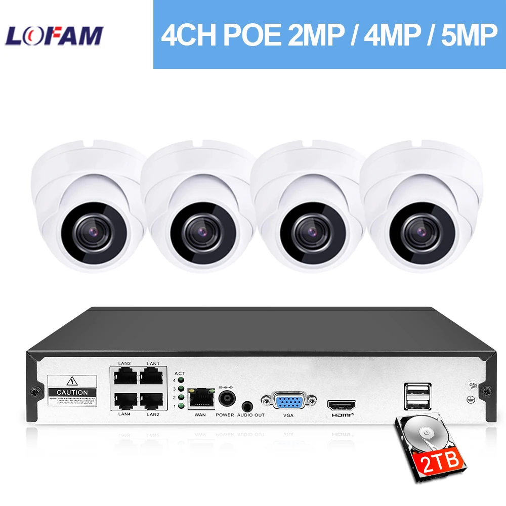 Набор камеры видеонаблюдения LOFAM HD POE 4 канала NVR 2 Мп МП 5 Мп|Система наблюдения| |