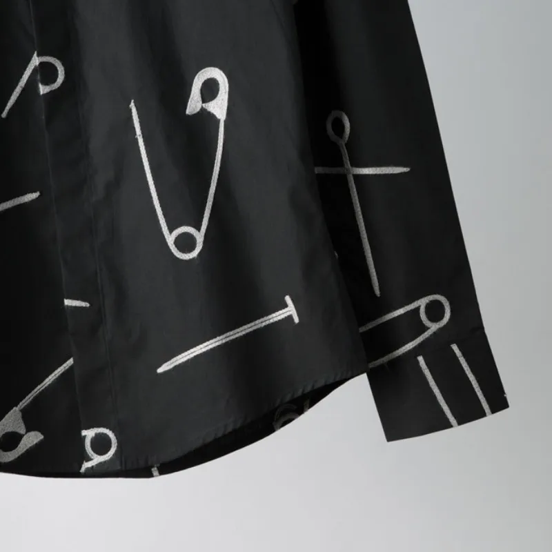 

Mens Smart Casual Shirt Autumn Embroidery Slim Fit Long Sleeve Cotton Shirts Gothic Turn-Down Collar Button Up Men Black Tops