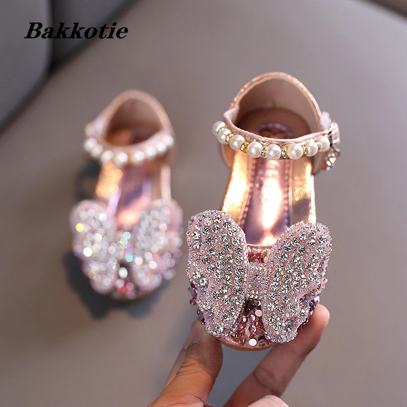

Kids Shoes For Girls 2022 Spring Fashion Brand Rhinestone Butterfly Glitter Princess Toddler Dress Party Dance Flats Baby Shoes