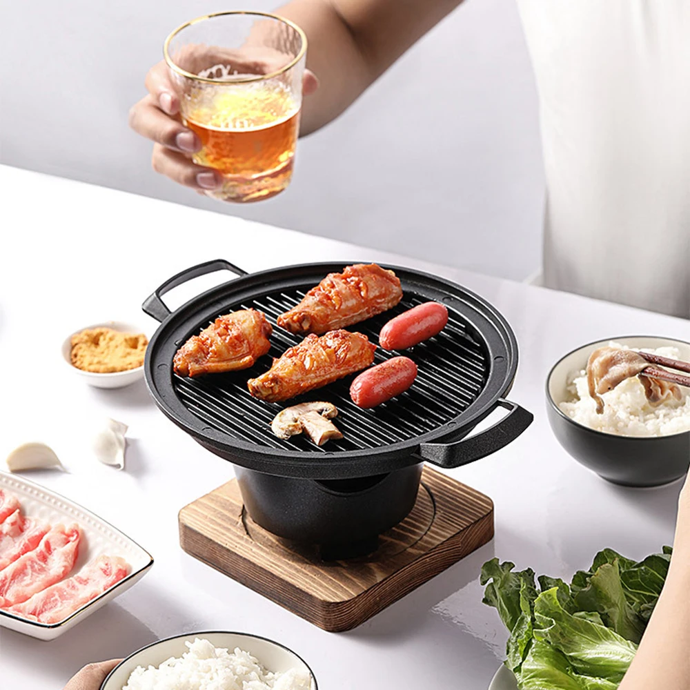 

Anti-Sticky BBQ Grill Single Person Stove Home Smokeless Barbecue Grill Outdoor BBQ Plate Roasting Meat Tool For 1-2 People