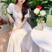2021 summer elegant midi dresses women short sleeve sweet vintage dress females chic korean fashion backless evening party dress