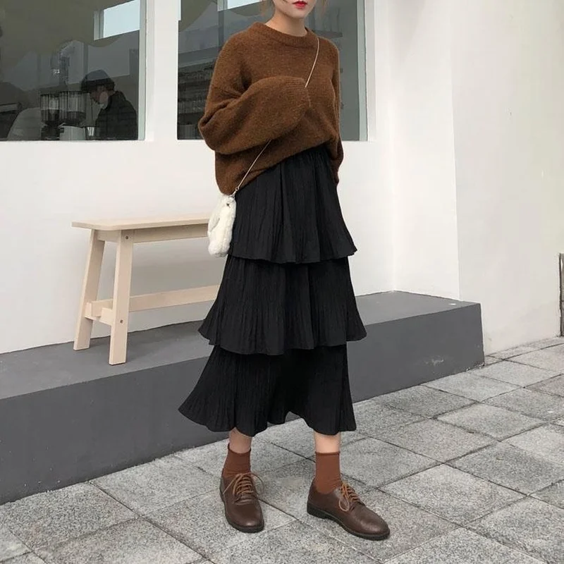 Юбка женская однотонная трапециевидная до середины икры элегантная простая