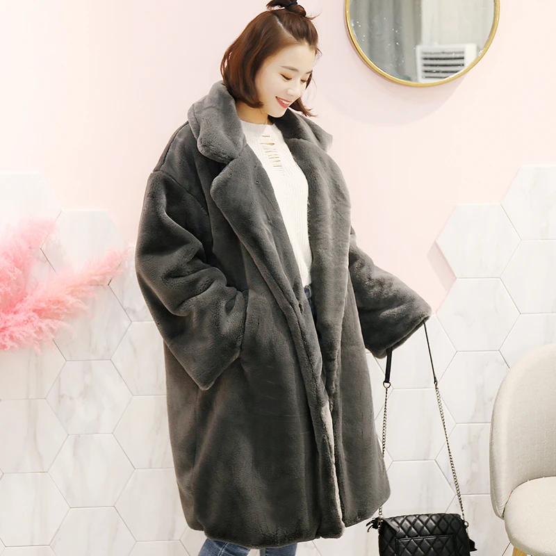 Пальто из искусственного меха кролика рекс для женщин 2019 новое зимнее плотное