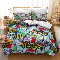 graffiti bedding set kids hip hop theme rock youth fashion quilt cover pillowcase boys teenage cover colorful bedroom decor